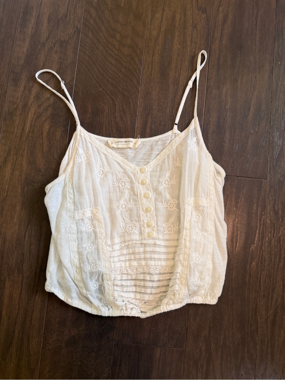 Lucky Brand Cream Embroidered Lace-Trim Cami